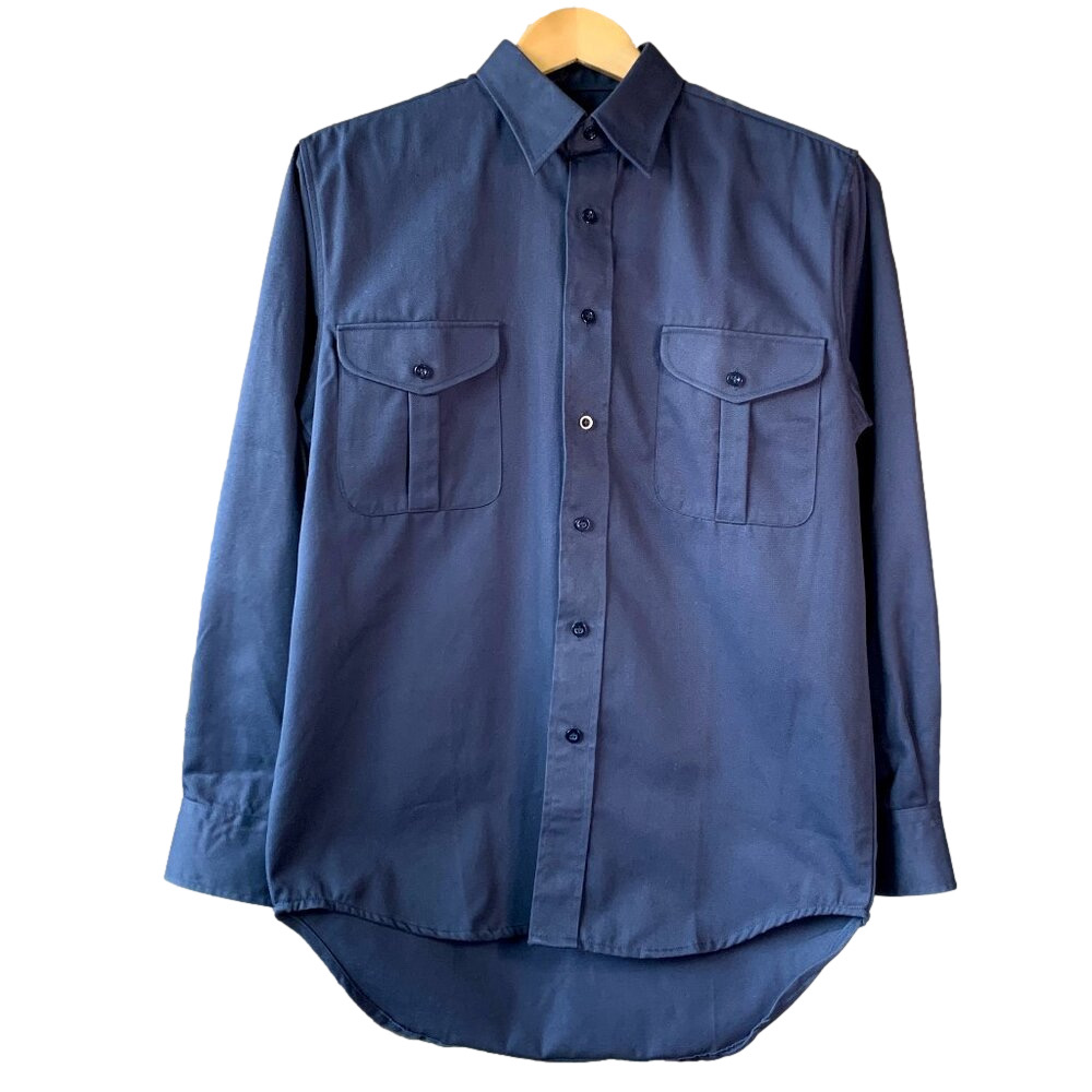 Vintage Work Master Tough Series Long Sleeve Causal Shirt Minimal Navy Classic